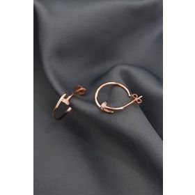 Papatya Silver 925 Ayar Rose Kaplama Zirkon Taşlı Ok Halka Gümüş Küpe