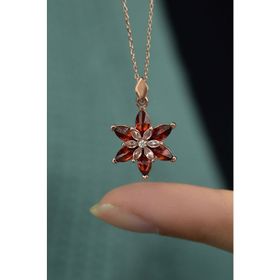 Papatya Silver 925 Ayar Rose Kaplma Tepelikli Kırmızı Lotus Kadın Gümüş Kolye