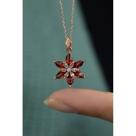 Papatya Silver 925 Ayar Rose Kaplma Tepelikli Kırmızı Lotus Kadın Gümüş Kolye