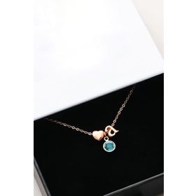 Papatya Silver 925 Ayar Rose Mini Üç Boyutlu A Harfi Kalp Doğum Taşlı Kadın Gümüş Kolye