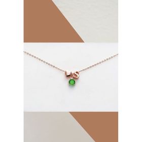 Papatya Silver 925 Ayar Rose Mini Üç Boyutlu S Harfi Kalp Doğum Taşlı Kadın Gümüş Kolye