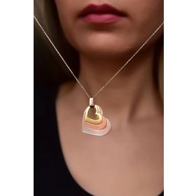 Papatya Silver 925 Ayar Rose Rodyum Gold Kaplama Üçlü Kalp Kolye