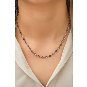 Papatya Silver 925 Ayar Sıralı Mix Taşlı Tiffany Kadın Gümüş Kolye