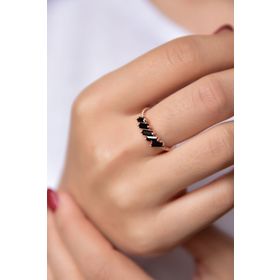 Papatya Silver 925 Ayar Siyah Baget Taşlı Çıtır Gümüş Yüzük