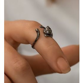 Papatya Silver 925 Ayar Siyah Rodyum Kaplama Gümüş Kedi Yüzük
