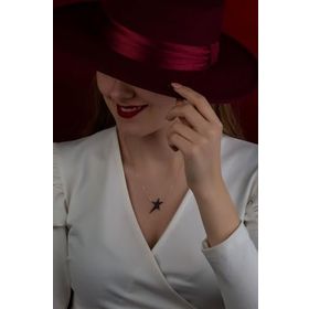 Papatya Silver 925 Ayar Siyah Taşlı Rose Altın Kaplama Yıldız Gümüş Kolye