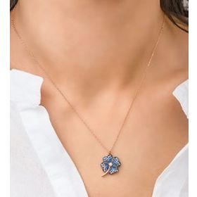 Papatya Silver 925 Ayar Taşlı Gümüş Rose Altın Kaplama Yonca Kolye