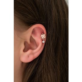 Papatya Silver 925 Ayar Taşlı Gümüş Rose Altın Kıkırdak Yonca Küpe