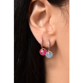Papatya Silver 925 Ayar Taşlı Lotus Figürlü Harfli Kadın Gümüş Halka Küpe