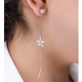 Papatya Silver 925 Ayar Tekli Sallantılı Yıldızlı İnci Gümüş Küpe