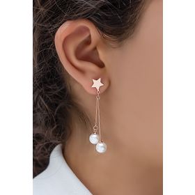 Papatya Silver 925 Ayar Tekli Sallantılı Yıldızlı İnci Gümüş Küpe