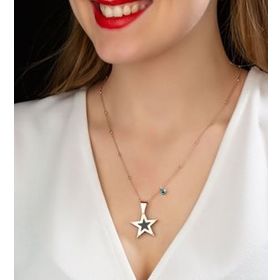 Papatya Silver 925 Ayar Top Zincirli Siyah Sedef Taşlı Gümüş Yıldız Kolye