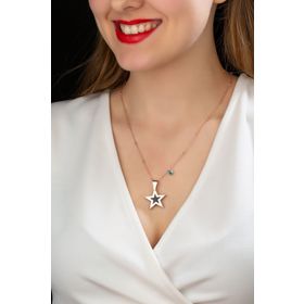 Papatya Silver 925 Ayar Top Zincirli Siyah Sedef Taşlı Gümüş Yıldız Kolye