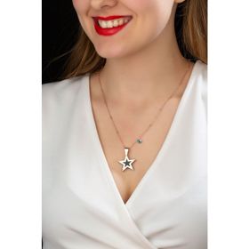 Papatya Silver 925 Ayar Top Zincirli Siyah Sedef Taşlı Gümüş Yıldız Kolye