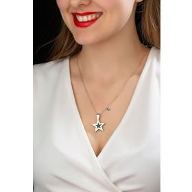 Papatya Silver 925 Ayar Top Zincirli Siyah Sedef Taşlı Gümüş Yıldız Kolye