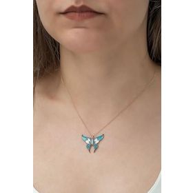 Papatya Silver 925 Ayar Turkuaz Taşlı Kelebek Kadın Gümüş Kolye