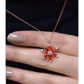 Papatya Silver 925 Ayar Turuncu Taşlı Kamelya Çiçeği Kadın Gümüş Kolye