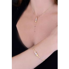 Papatya Silver 925 Ayar Üç Renk Sim Dorika Toplu Gümüş Kolye Bileklik Set