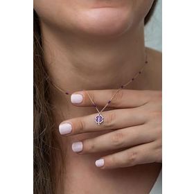 Papatya Silver 925 Ayar Yonca Modeli Mor Nano Lazer Mineli E Harf Kadın Gümüş Kolye