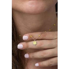 Papatya Silver 925 Ayar Yonca Modeli Sarı Nano Lazer Mineli D Harf Kadın Gümüş Kolye