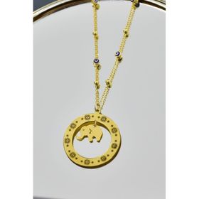 Papatya Silver 925 Ayar Yunan Mitolojisi Helios Çemberli Gücün Tılsımı Fil Sembolü Nazar Mineli Zincir Kadın Gümüş Kolye