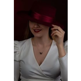 Papatya Silver 925 Ayar Zirkon Siyah Taşlı Kelebek Gümüş Kolye
