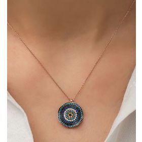 Papatya Silver 925 Rose Altın Kaplama Dalgalı Nazar Gümüş Kolye