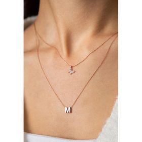 Papatya Silver Asansörlü Kelebek ve Harf Model 925 Ayar Kadın Gümüş Kolye