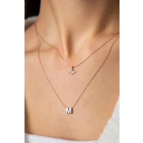 Papatya Silver Asansörlü Kelebek ve Harf Model 925 Ayar Kadın Gümüş Kolye