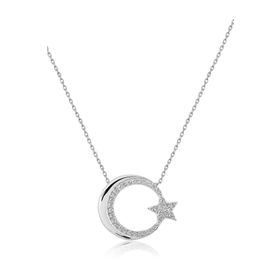 Papatya Silver Ayyıldız Figürlü Rodyum Kapalama Nano Zirkon Kolye