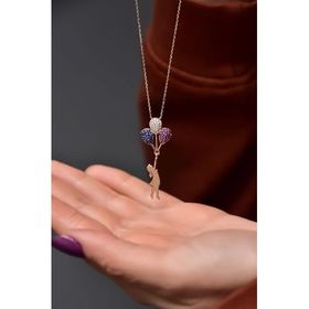 Papatya Silver Balonlu Kız Renkli Nano Taşlı Rose Altın Kaplama 925 Ayar Gümüş Kolye