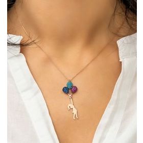 Papatya Silver Balonlu Kız Renkli Nano Taşlı Rose Altın Kaplama 925 Ayar Gümüş Kolye