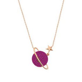 Papatya Silver Fuşya Taşlı Gezegen Kolye Rose Altın Kaplama 925 Ayar Gümüş Kadın Kolye