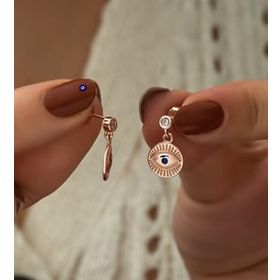 Papatya Silver Göz Figürü Lacivert Taşlı Rose Kaplama Sallantılı Halka Gümüş Küpe