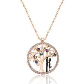 Papatya Silver Hayat Ağacı Sevgili Aşk Renkli Nano Zirkon 925 Ayar Gümüş Kolye