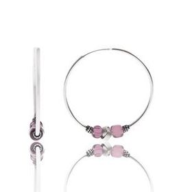 Papatya Silver İki Pembe Boncuklu Halka 925 Ayar Gümüş Küpe