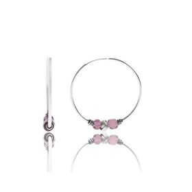 Papatya Silver İki Pembe Boncuklu Halka 925 Ayar Gümüş Küpe