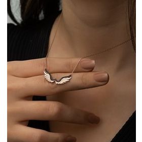 Papatya Silver Kanat Siyah Nano Zirkon Taşlı 925 Ayar Gümüş Kolye