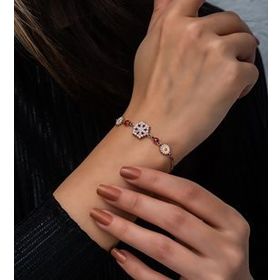 Papatya Silver Kartanesi Papatya Uğur Böceği Renkli Mineli Rose Gold Kaplama 925 Ayar Gümüş Bileklik