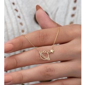 Papatya Silver Mini Gezegen 14 Ayar Altın Kaplama 925 Ayar Gümüş Kolye