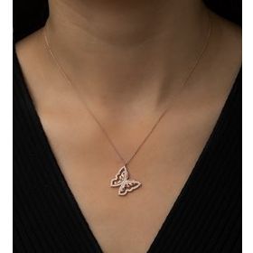 Papatya Silver Motifli Kelebek Nano Zirkon Taşlı 925 Ayar Gümüş Kolye