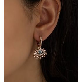 Papatya Silver Nano Zirkon Taşlı Rose Kaplama Göz Stilize Sallantılı Gümüş Küpe