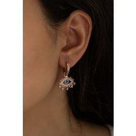 Papatya Silver Nano Zirkon Taşlı Rose Kaplama Göz Stilize Sallantılı Gümüş Küpe