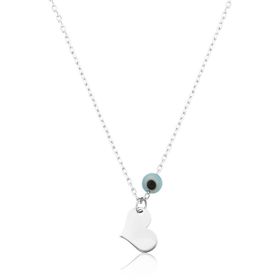 Papatya Silver Nazar Boncuklu Kalp 925 Ayar Gümüş Kolye