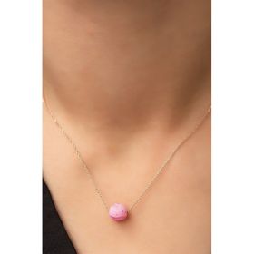 Papatya Silver Pembe Hareli Doğal Taş Kolye