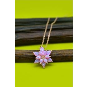 Papatya Silver Pembe Opal Taşlı Kamelya Kadın Gümüş Kolye