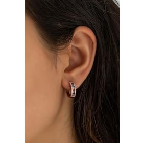 Papatya Silver Renkli Baget Sıralı Nano Zirkon Rose Kaplama Halka Gümüş Küpe