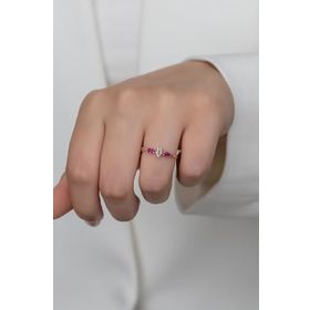 Papatya Silver Renkli Taşlı Ayarlanabilir Ölçü Rose Gold Kaplama 925 Ayar Prenses Gümüş Yüzük