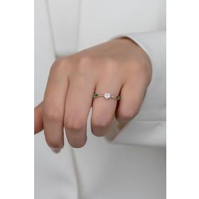 Papatya Silver Renkli Taşlı Ayarlanabilir Ölçü Rose Gold Kaplama 925 Ayar Prenses Gümüş Yüzük