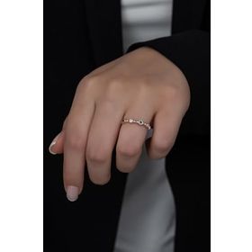 Papatya Silver Renkli Taşlı Ayarlanabilir Ölçü Rose Gold Kaplama 925 Ayar Prenses Gümüş Yüzük